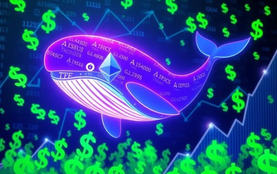 A digital whale symbolizing Ethereum whales accumulating ETH, representing the impact of institutional crypto buying on ETH price.