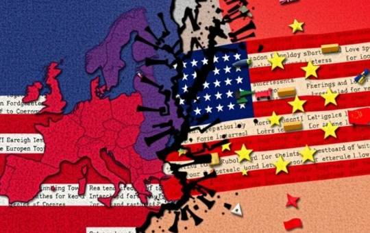 Illustrates the escalating EU tariffs dispute between the European Union and the United States, showing economic impact.