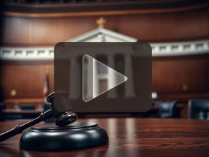A gavel and a livestream icon symbolize the Federal Reserve lawsuit demanding FOMC livestream transparency for monetary policy.