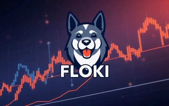 A digital chart depicting Floki (FLOKI) price action with an upward trend, signaling a potential market breakout and 25% upside.