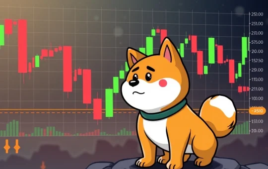 A digital chart illustrating the recent 14.5% Floki price correction, with key technical indicators signaling mixed market sentiment.