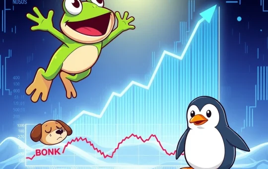 FloppyPepe soaring amidst charts, symbolizing its explosive surge contrasted with the struggles of other meme coins like BONK.