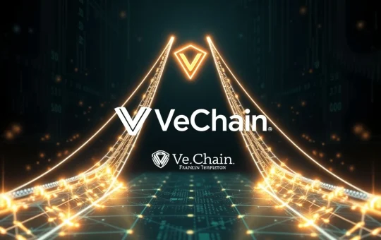 Visualizing Franklin Templeton and VeChain's groundbreaking integration of Tokenized U.S. Treasuries, symbolizing the convergence of traditional finance and blockchain for enhanced institutional liquidity.