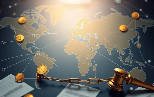 A visual representation of global legal frameworks and crypto assets, symbolizing the complex process of FTX liquidation and cross-border claim transfers for creditor recovery.