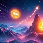 Visualizing the FUN token's explosive 490% crypto surge driven by Funder Network blockchain upgrades and ecosystem growth.