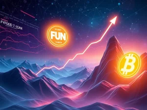 Visualizing the FUN token's explosive 490% crypto surge driven by Funder Network blockchain upgrades and ecosystem growth.