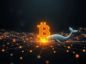 Visualizing a significant Bitcoin transfer, showing digital currency moving across a blockchain network, symbolizing Galaxy Digital's large BTC transfer from a dormant whale wallet.