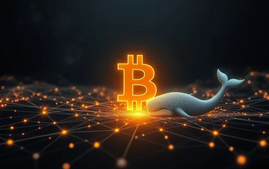 Visualizing a significant Bitcoin transfer, showing digital currency moving across a blockchain network, symbolizing Galaxy Digital's large BTC transfer from a dormant whale wallet.