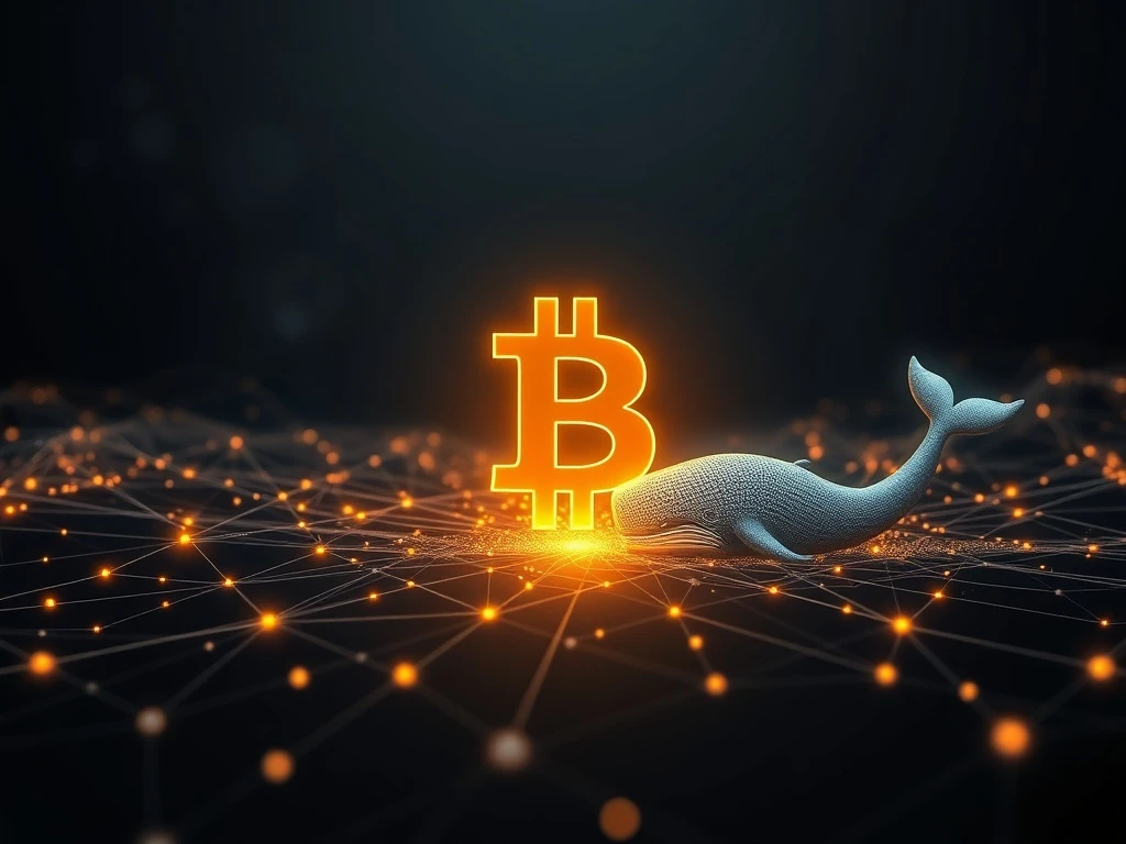 Visualizing a significant Bitcoin transfer, showing digital currency moving across a blockchain network, symbolizing Galaxy Digital's large BTC transfer from a dormant whale wallet.