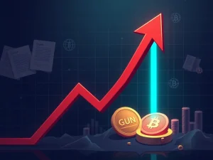 Chart showing a sharp decline in GUN crypto price amidst market volatility and regulatory scrutiny.