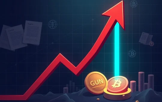 Chart showing a sharp decline in GUN crypto price amidst market volatility and regulatory scrutiny.