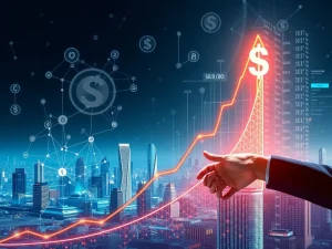 HAEDAL crypto price graph surging, surrounded by blockchain networks and institutional investor symbols, representing its explosive growth.