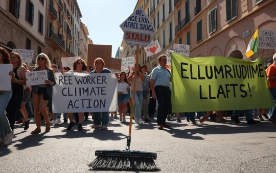 Protesters demanding worker safety after a tragic heatstroke death in Southern Europe highlight the urgent need for climate change protections.