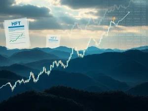 A digital chart displaying an explosive HFT price surge, symbolizing the impact of new high-frequency trading regulations on the crypto market.
