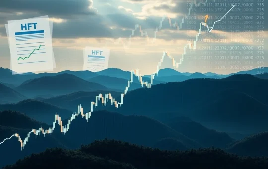 A digital chart displaying an explosive HFT price surge, symbolizing the impact of new high-frequency trading regulations on the crypto market.