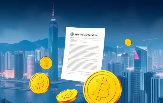 Hong Kong skyline with digital stablecoin symbols representing new regulations
