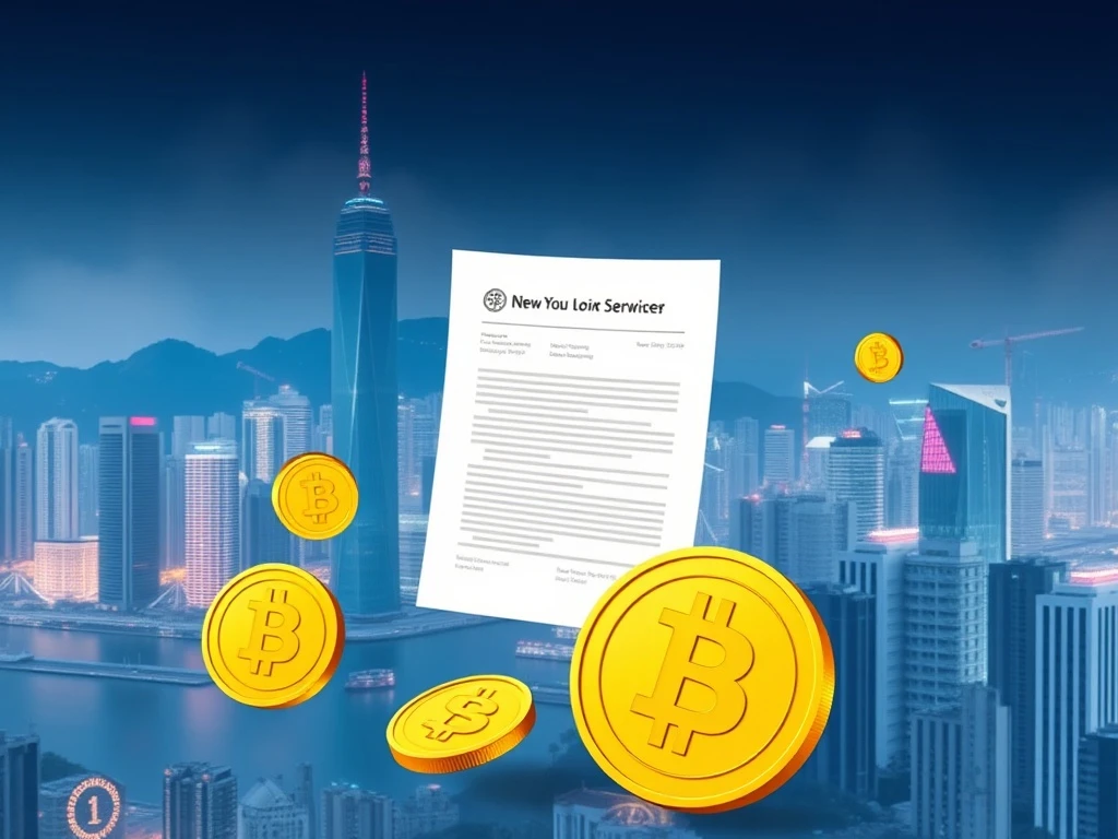 Hong Kong skyline with digital stablecoin symbols representing new regulations