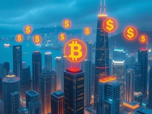 Hong Kong skyline with digital currency symbols highlighting stablecoin regulations