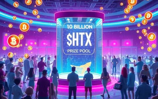 HTX DAO community members participating in a groundbreaking governance vote, symbolizing decentralized decision-making and a significant HTX prize pool.