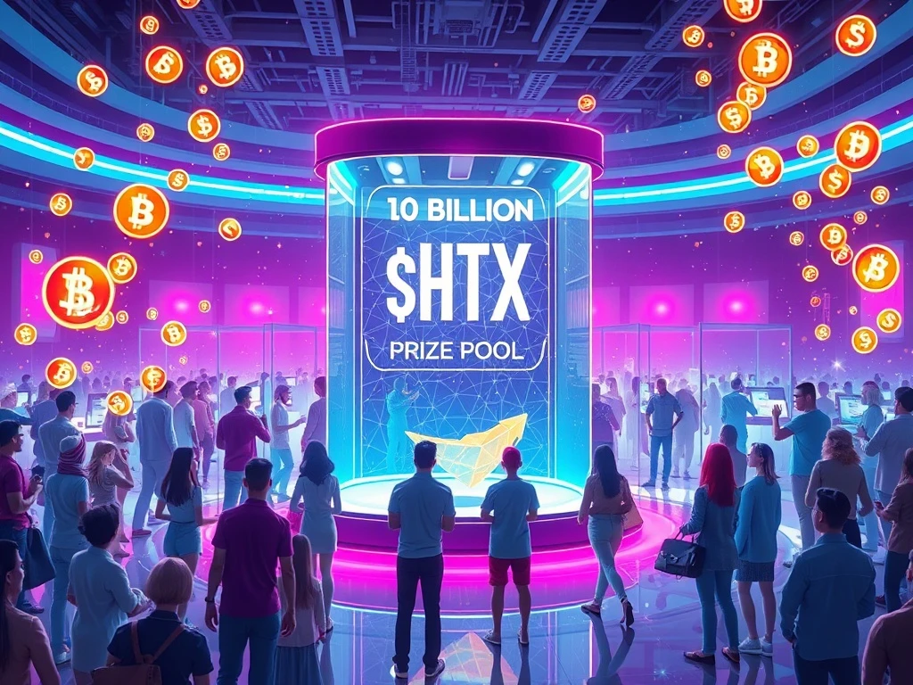 HTX DAO community members participating in a groundbreaking governance vote, symbolizing decentralized decision-making and a significant HTX prize pool.
