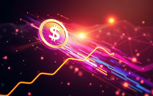 A vibrant, abstract digital representation of a HYPER token rapidly ascending, symbolizing its significant crypto price surge fueled by Hyperchain platform growth.