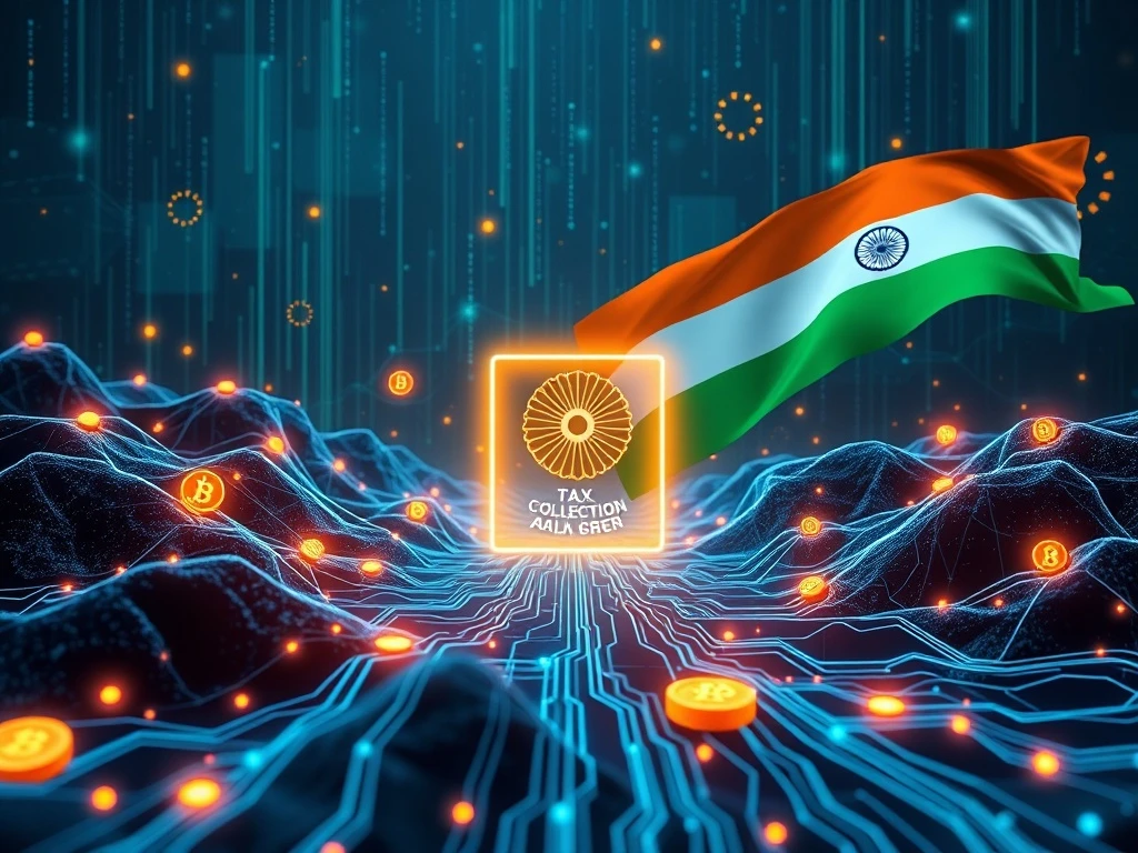 An AI system analyzing cryptocurrency transactions to detect tax evasion in India, symbolizing the success of Indian crypto tax collection efforts.