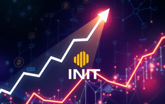 INIT token chart dramatically rising, symbolizing its rapid 643% surge driven by strategic blockchain partnerships and DeFi innovation.