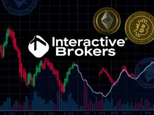 Interactive Brokers stock chart with crypto symbols reflecting market dip and expansion
