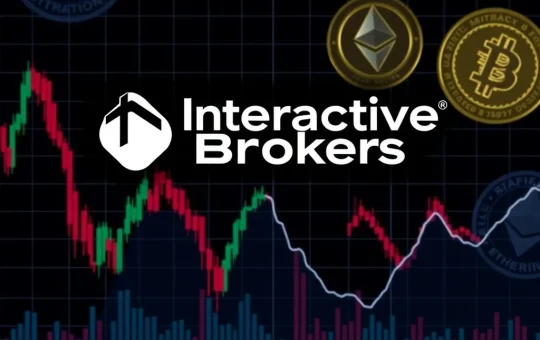 Interactive Brokers stock chart with crypto symbols reflecting market dip and expansion