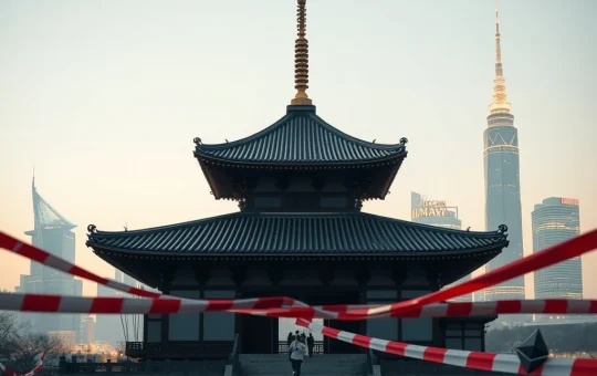 A symbolic representation of Japan's crypto exodus, showing digital assets moving away from traditional Japanese architecture due to crippling regulatory delays.