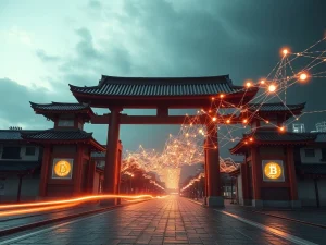 An illustrative image depicting Japan's slow crypto approval processes causing blockchain innovation to move offshore. Japan Crypto Regulation impacts global adoption.