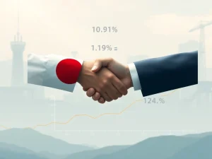 A visual representation of the landmark Japan US trade deal, highlighting the $550 billion bilateral investment and the reciprocal tariff reduction.