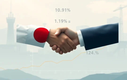 A visual representation of the landmark Japan US trade deal, highlighting the $550 billion bilateral investment and the reciprocal tariff reduction.