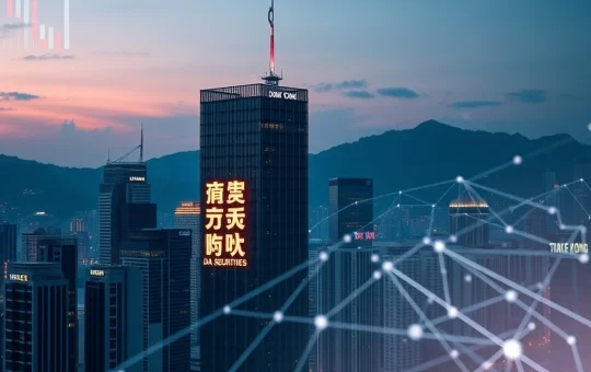 Hong Kong's financial district skyline at dusk, symbolizing Jia Fu Da Securities' pursuit of an SFC license.