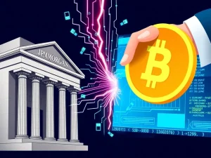 A visual representation of the escalating JPMorgan Gemini conflict, highlighting blocked data access and the struggle between traditional finance and crypto regulation.