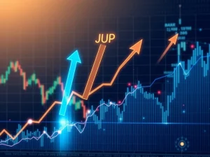 A JUP crypto price chart displaying a monumental 532% surge, indicating a significant market rally.