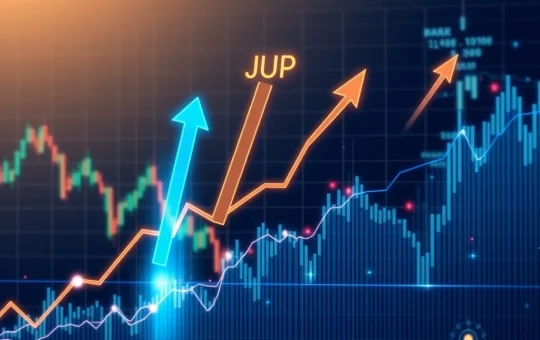A JUP crypto price chart displaying a monumental 532% surge, indicating a significant market rally.