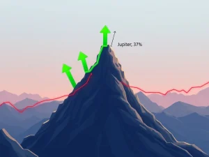 A crypto chart illustrating Jupiter JUP's price trajectory, highlighting a bullish fractal pattern and its potential for 37% upside amidst a crypto market correction.