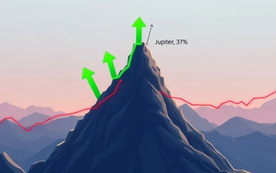 A crypto chart illustrating Jupiter JUP's price trajectory, highlighting a bullish fractal pattern and its potential for 37% upside amidst a crypto market correction.