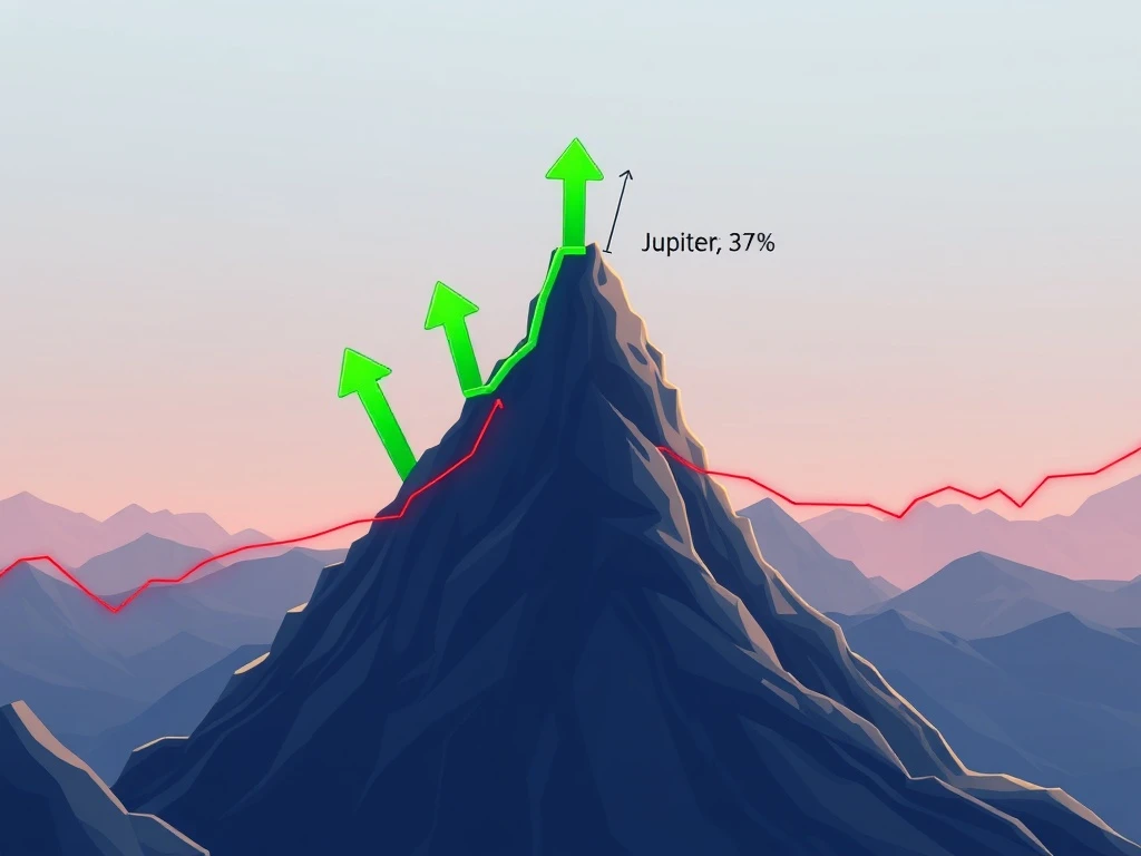 A crypto chart illustrating Jupiter JUP's price trajectory, highlighting a bullish fractal pattern and its potential for 37% upside amidst a crypto market correction.