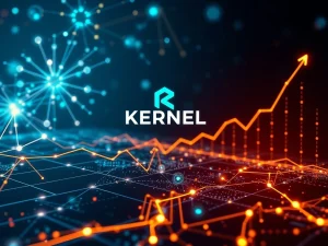A visual representation of Kernel's rapid crypto growth, showing interconnected nodes and an upward trend, highlighting its robust blockchain infrastructure.