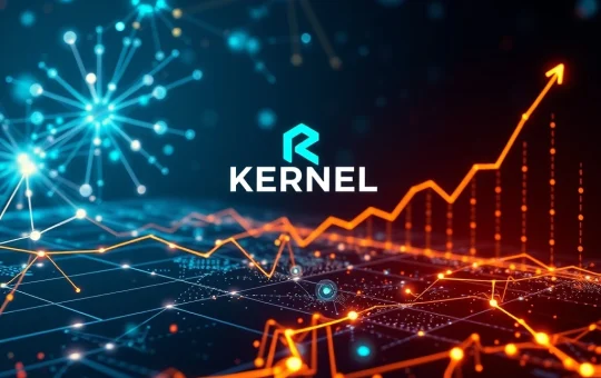 A visual representation of Kernel's rapid crypto growth, showing interconnected nodes and an upward trend, highlighting its robust blockchain infrastructure.