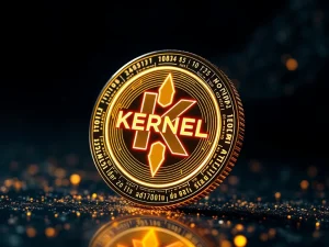 KERNEL cryptocurrency surges with glowing digital coin symbolizing rapid blockchain growth