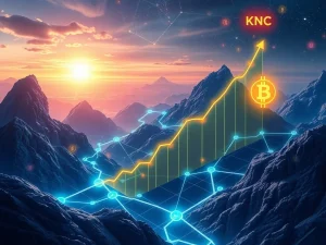 A vibrant visual of KNC's astonishing surge, highlighting Kyber Network's expanding DeFi ecosystem and robust KNC token utility.