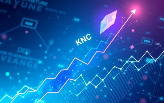 A vibrant graphic illustrating KNC's monumental surge, symbolizing Kyber Network's growth and strategic upgrades.