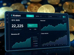Kraken Q2 revenue growth and trading volume metrics on a digital dashboard