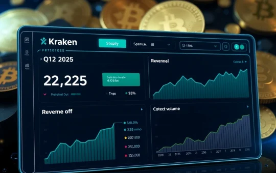 Kraken Q2 revenue growth and trading volume metrics on a digital dashboard