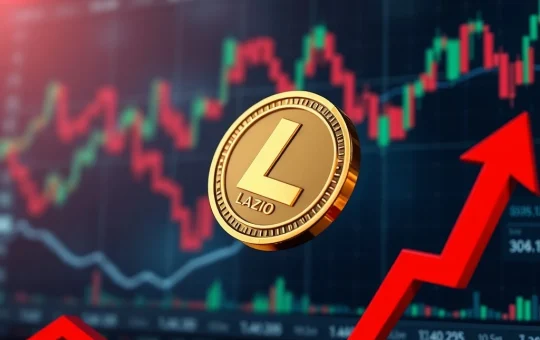 A digital coin representing LAZIO token sharply declining, symbolizing the recent LAZIO price drop and crypto market volatility.