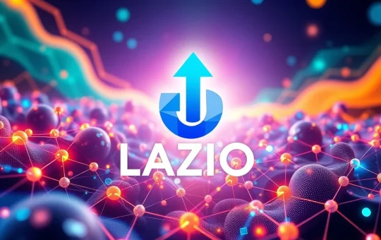 Dynamic visual depicting the LAZIO price surge, with a rising chart line and integrated NFT symbols, illustrating its strategic blockchain partnership and growth.