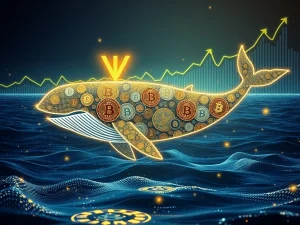 A colossal Bitcoin whale moving a massive $200M stake, symbolizing the legendary 8-year HODL and astounding gains in the crypto market.